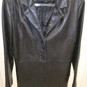 Jones New York Shiny Black Leather Jacket
